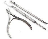 3In1 Metalen Nagelriem Knipper - Cuticle Pusher Duwer Verwijderaar Trimmer Mesje - Nagel Bokkenpoot - Verzorging Set