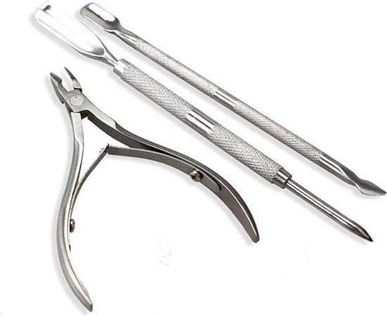 3In1 Metalen Nagel Riem Knipper - Cuticle Pusher Duwer Verwijderaar Trimmer Mesje - Nagel Bokkenpoot - Verzorging Set - AA Commerce