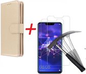 Nokia 3.1 Plus  Portemonnee hoesje Goud met Tempered Glas Screen protector