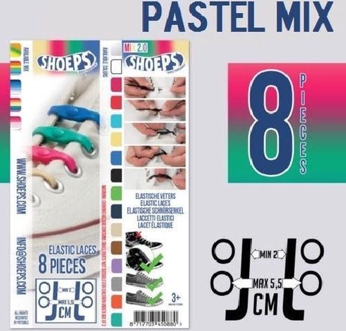 Shoeps Elastische veter mix 2.0 8 stuks