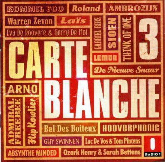 Albumhoes met grote letters 'CARTE BLANCHE 3'. Namen van artiesten in kleinere letters.