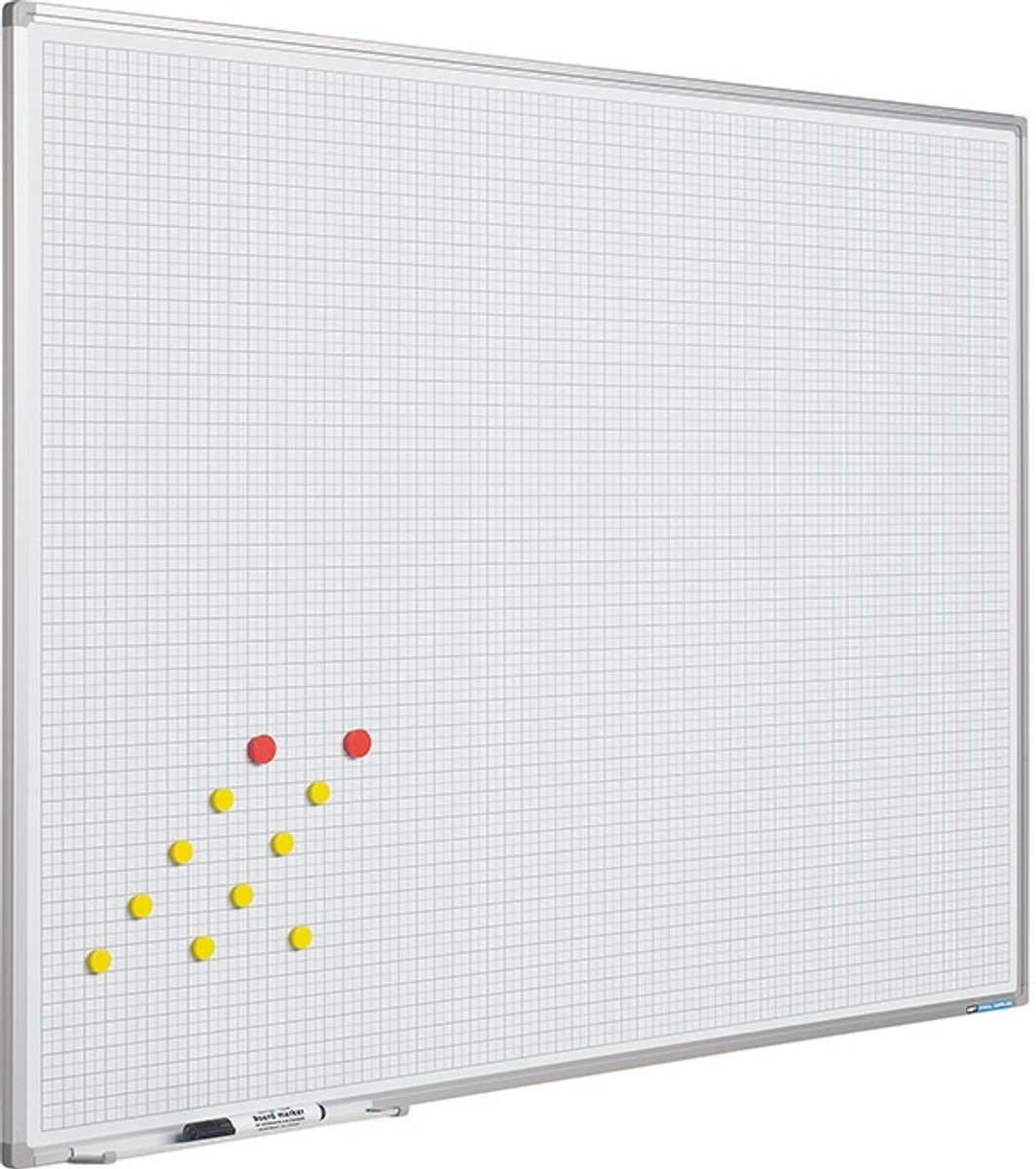 Geruit schrijfbord Softline profiel 8mm, wit 5x5 - 100x200cm