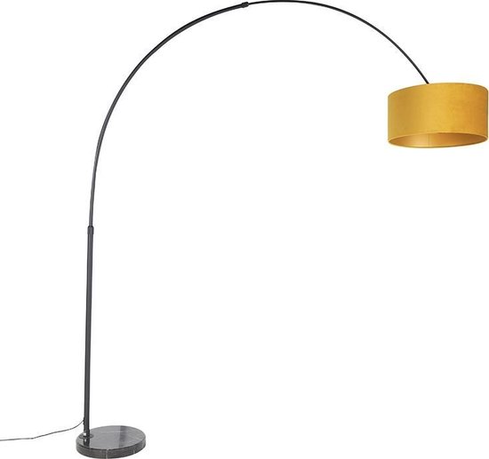 Teamson Home Arquer Booglamp Vloerlamp - Zwart Lampenkap - Zwart Marmer Baseren