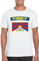 T-shirt met Tibetaanse vlag wit heren XL