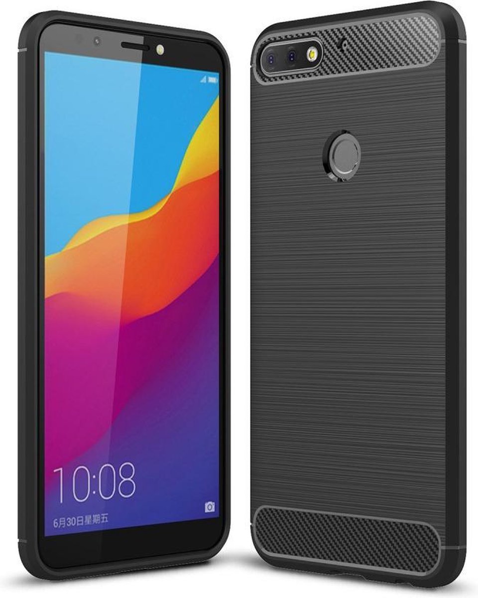 Armor Brushed TPU Back Cover - Geschikt voor Huawei Y7 (2018) Hoesje - Zwart