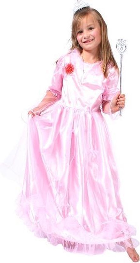 Roze prinsessenjurk - maat 128-134 - jurk prinses hoepelrok satijn tule festival bol.com