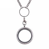 Fako Bijoux® - Memory Locket - Kristal - Ø 30mm - Ring Ketting - Grijs/Zwart - Sinterklaas & Kerst