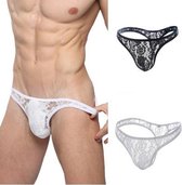 Kanten string voor heren - Wit - Sexy ondergoed mannen maat XL-XXL