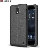 Silicone Leatherlook gel zwart hoesje Nokia 2 met glas screenprotector