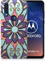 Back Case Motorola One Vision TPU Siliconen Hoesje Purple Flower