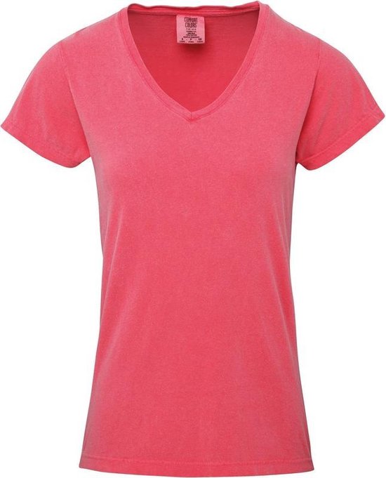 buste bleek Succesvol Basic V-hals t-shirt comfort colors roze voor dames - Dameskleding t-shirt  roze XL (42/54) | bol.com
