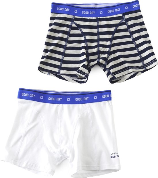 Little Label Jongens boxershorts (2-pack) - stripes & uni bright white