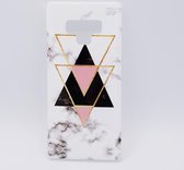 Voor Samsung Note 9 – White marble triangels black & pink