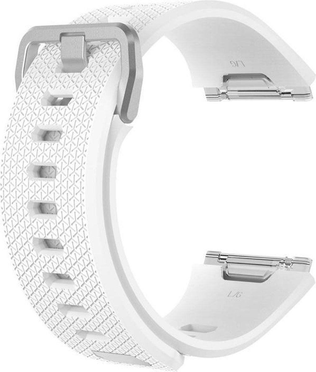 KELERINO. Siliconen Bandje geschikt voor Fitbit Ionic Gespsluiting - Wit - Large