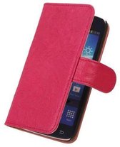 BestCases Fuchsia Luxe Echt Lederen Booktype Geschikt voor Samsung Galaxy S4 Mini i9190