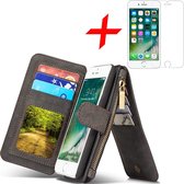 Apple iPhone 7 Plus / 8 Plus Hoesje Portemonnee Luxe Lederen Wallet Case met Afneembare Back Cover Zwart + Screenprotector Gehard Glas van iCall