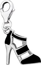 Quiges – 925 - Zilver – Charm - Bedel - Hanger - 3D Schoen Sandaal met Hak Zwart - met – sterling - zilver - karabijnslot - geschikt - voor - Zinzi, Thomas – Sabo - Ti Sento - Bedelarmband HC180