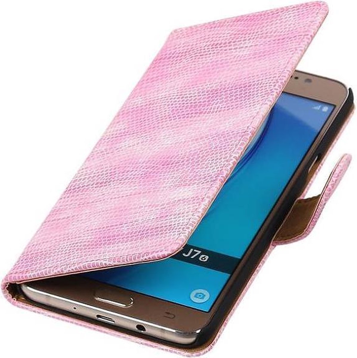 Hagedis Bookstyle Wallet Case Hoesjes Geschikt voor Samsung Galaxy J7 (2017) J730F Roze