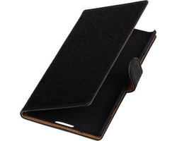 Zwart Krokodil Booktype Nokia Lumia 1520 Wallet Cover Hoesje