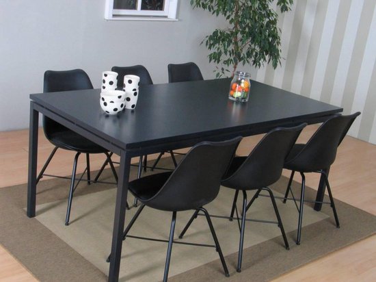 Onderwijs impliciet duisternis Peak eethoek #66 grijze tafel met 6 zwarte stoelen | bol.com