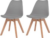 Eetkamerstoelen kunstleer massief hout grijs 2 st