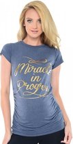 Blauw/Grijs zwangerschaps shirt Miracle  in progress- Maat L