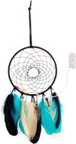Hanger dromenvanger met veren en LED lampjes 44x16cm – Zwart/Turkoois/Multicolour