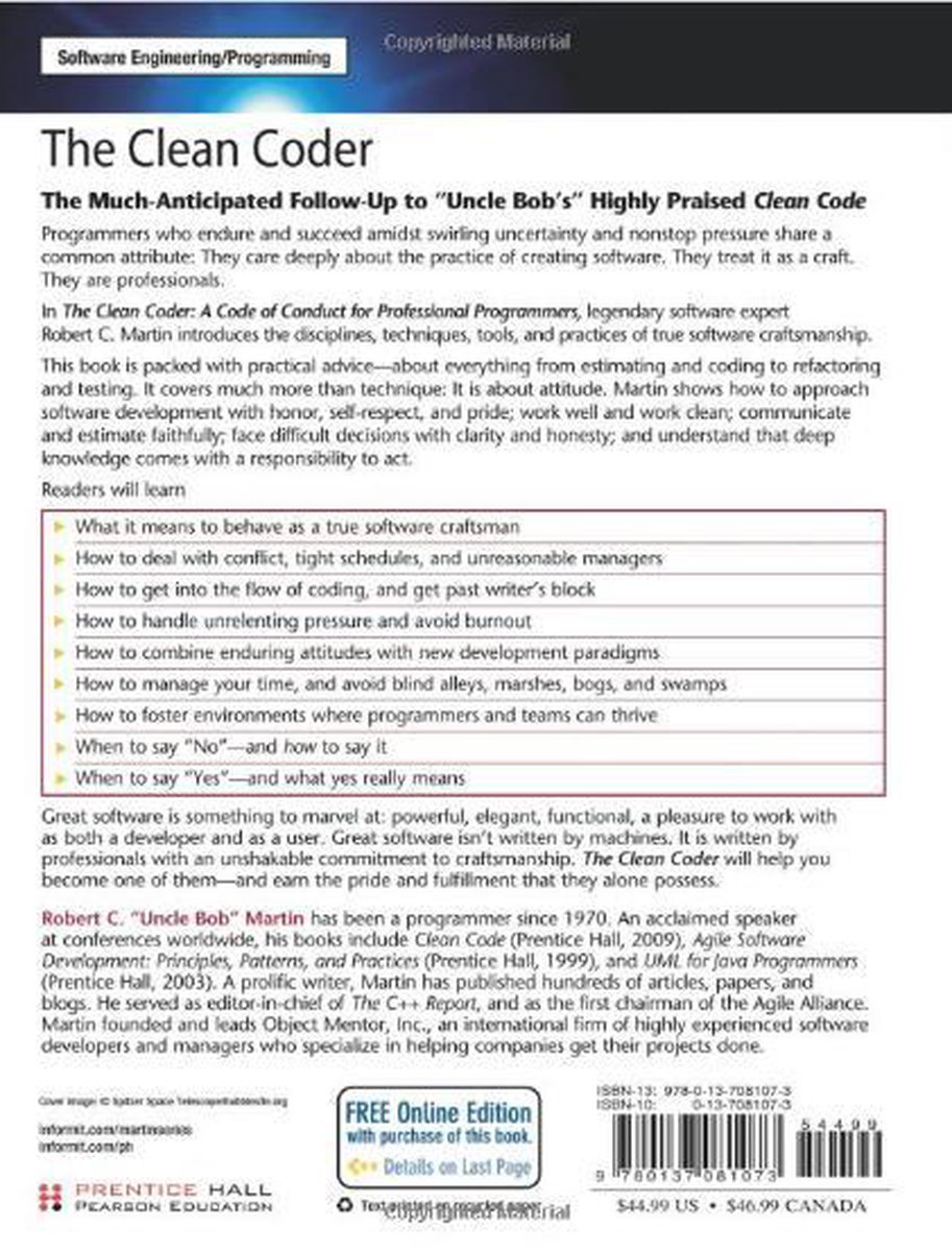 Robert C. Martin Series - Clean Coder, The - back cover