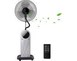 Aigostar Ventilator staand - Statiefventilator met Mist Functie en Afstandsbediening - Mist Ventilator - Forest Mist 33JTU - Zwart/RVS
