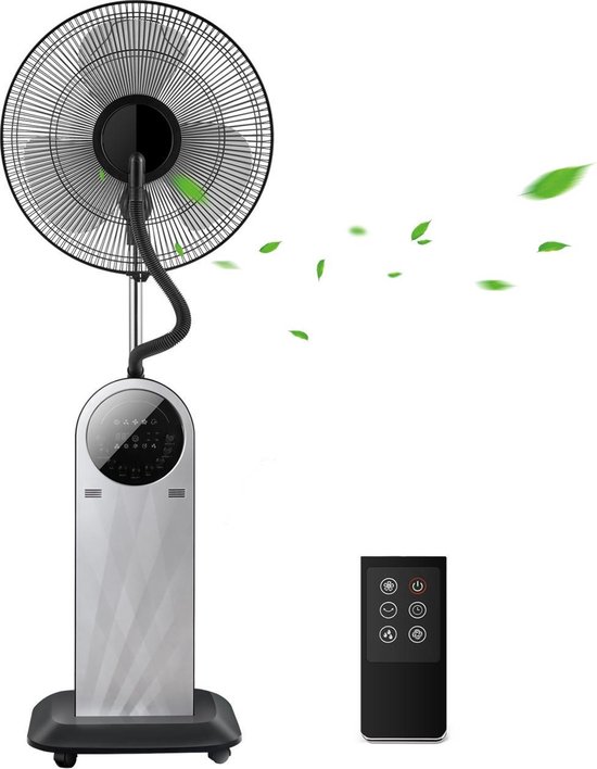 Aigostar Ventilator staand - Statiefventilator met Mist Functie en Afstandsbediening - Mist Ventilator - Forest Mist 33JTU - Zwart/RVS