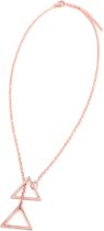 Ketting met 2 open Driehoekjes - Necklace Triangles - RVS - Lengte 47 cm - Roségoudkleurig