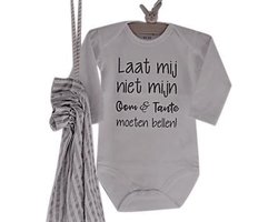 Baby rompertjes bedrukken met grappige leuke tekst opdruk Laat mij niet mijn oom en tante moeten bellen! | Lange mouw | wit | maat 50/56