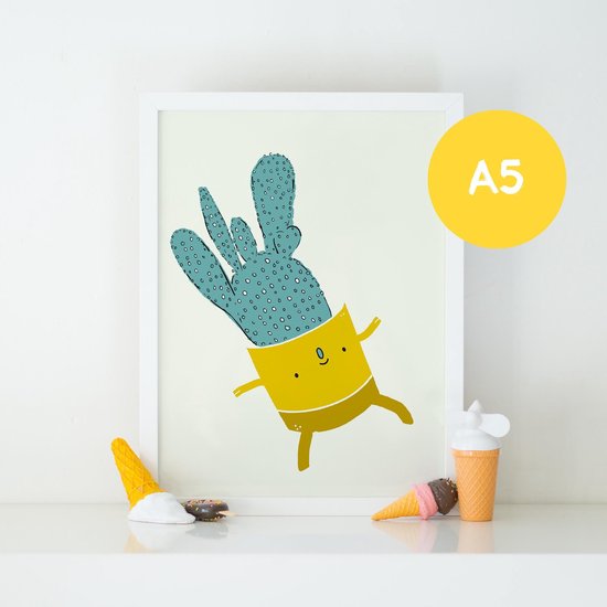 Bloemkolie Illustrations Dancing Cactus Poster - 13.8x21 Cm - Wit