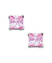 TFT Oorknoppen Zirkonia Zilver Gerhodineerd Glanzend 4mm roze vierkant