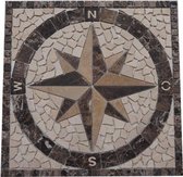 Mozaiek tegel - medallion - windroos - marmer - bruin creme beige - 60 x 60 cm -019