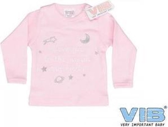 VIB® - Baby T-Shirt I Love You to the Moon and Back (Roze)-(3-6 mnd) - Babykleertjes - Baby cadeau