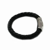 Heaven Eleven leer braided zwart - 8mm - 18 cm