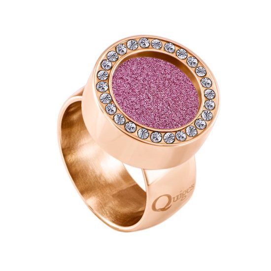 Ring de système de vis en acier inoxydable Quiges avec zircone brillant de couleur rosé 19 mm avec Mini pièce de 12 mm rose Glitter interchangeable