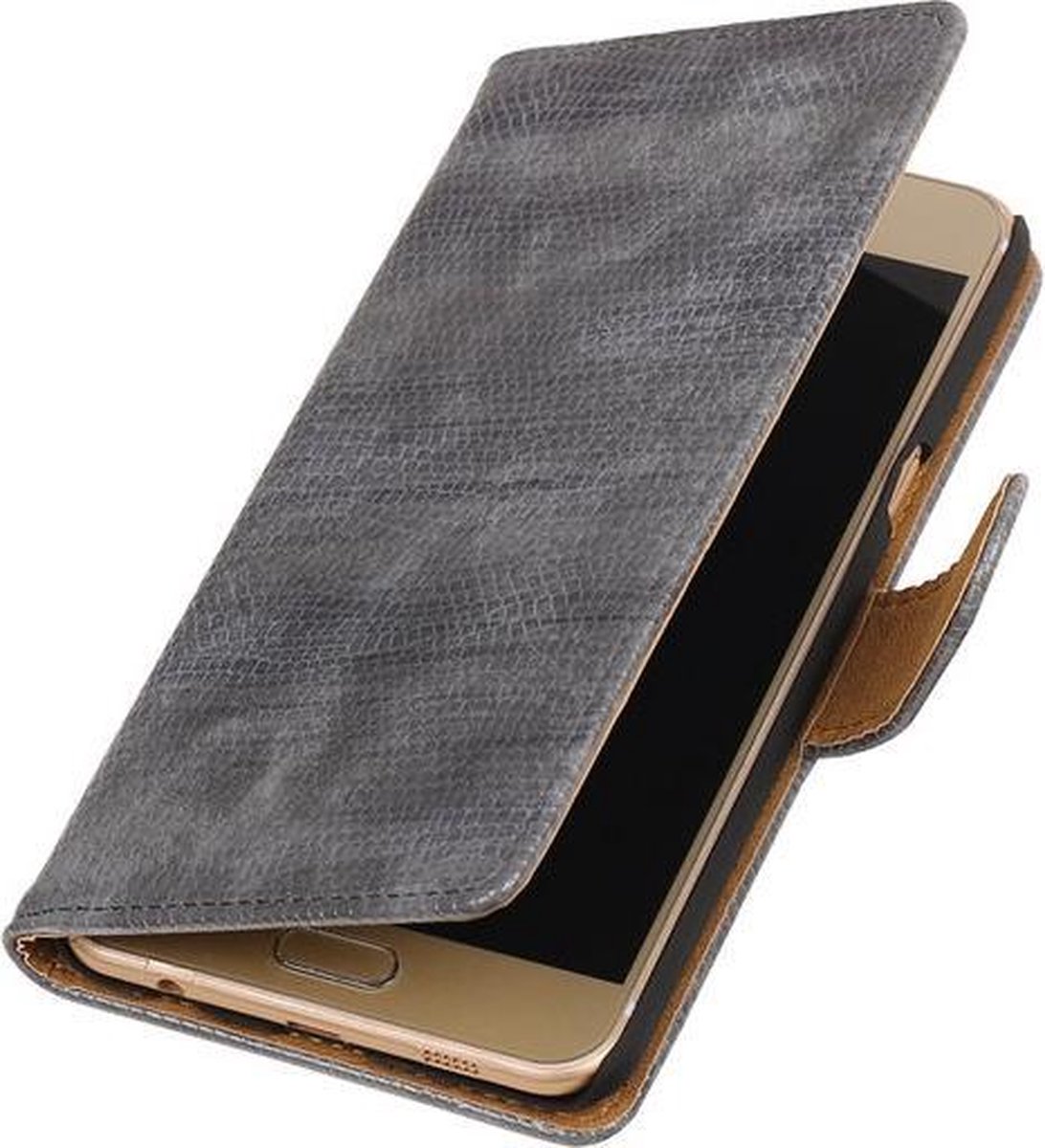 Grijs Mini Slang booktype wallet cover hoesje voor Samsung Galaxy C5