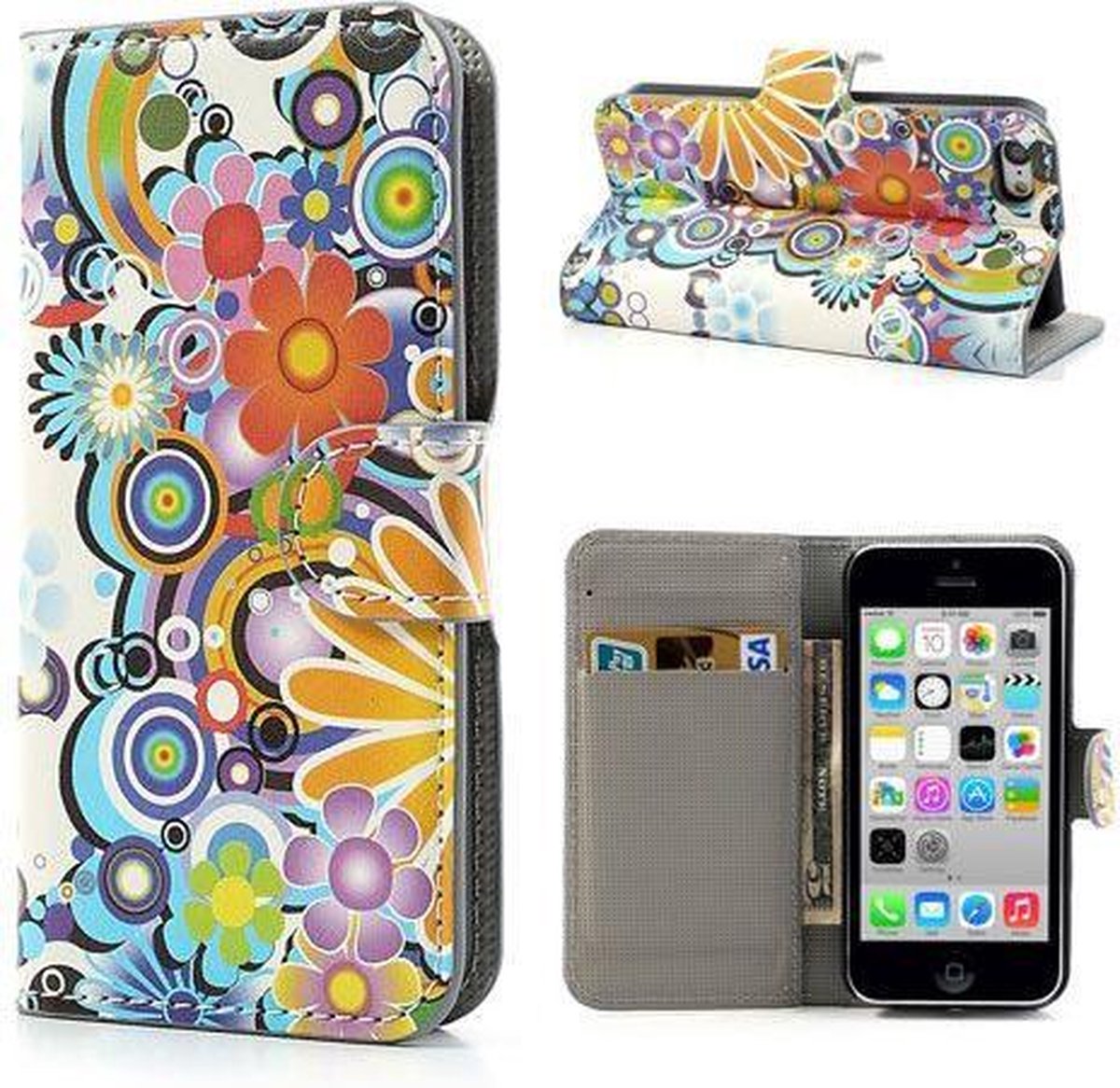 kleurrijke bloemen wallet stand case iphone 5c
