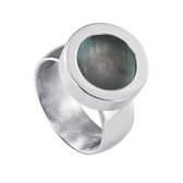 Quiges RVS Schroefsysteem Ring Zilverkleurig Glans 19mm met Verwisselbare Parelmoer Grijs Schelp 12mm Mini Munt