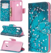 Blauw roze bloem agenda wallet case hoesje Samsung Galaxy A20e