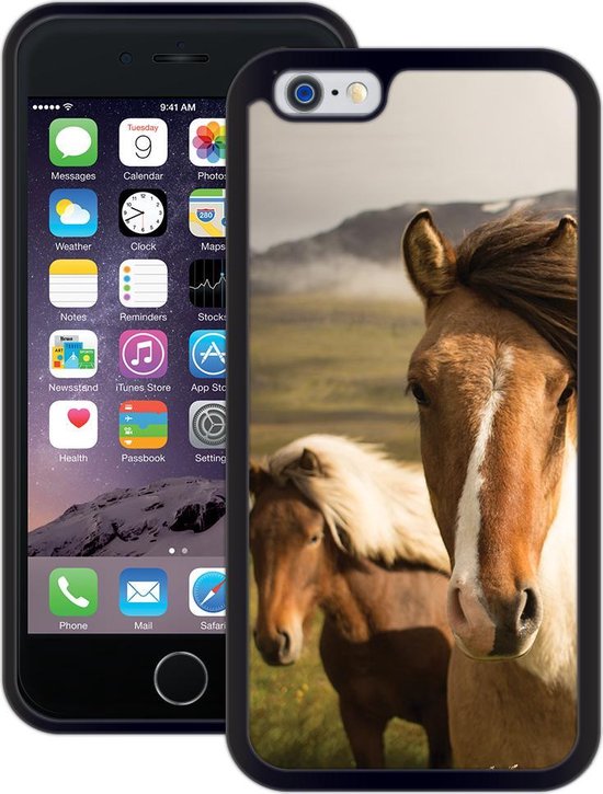 Case Creatives Telefoonhoesje Wilde Paarden -  iPhone 6 6s Zwart -  Handgemaakt | bol.com
