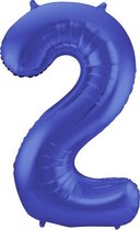 Folat - Folieballon Cijfer 2 Blauw Metallic Mat - 86 cm