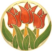 Behave® Dames broche rond bloem tulpen oranje - emaille sierspeld -  sjaalspeld