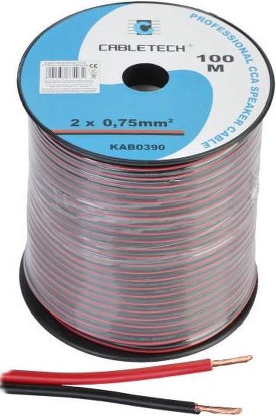 Prestatie Zeeman Poging Speaker kabel luidsprekersnoer CCA rood / zwart 2x 0.75mm Haspel 100m |  bol.com