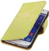 Lace Bookstyle Wallet Case Hoesjes Geschikt voor Samsung Galaxy Core Prime G360 Groen