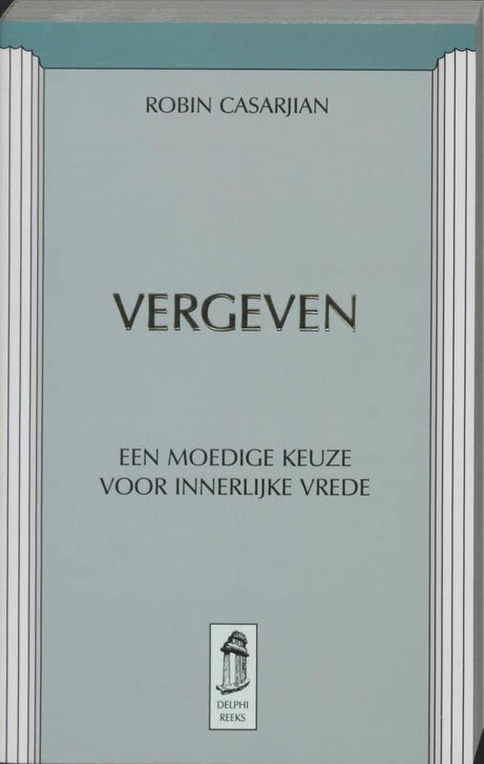 De voorkant van het boek 'Vergeven' met de ondertitel 'Een moedige keuze voor innerlijke vrede'. De tekst is in het midden van een lichtblauwe kaft.