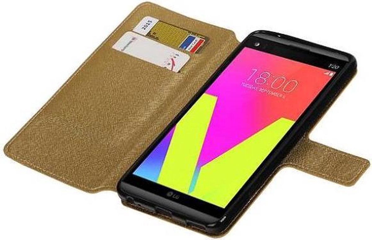 Cross Pattern TPU Bookstyle Wallet Case Hoesjes Geschikt voor LG V20 Goud