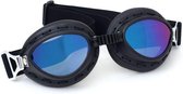 Zwarte steampunk motorbril multi kleur glas